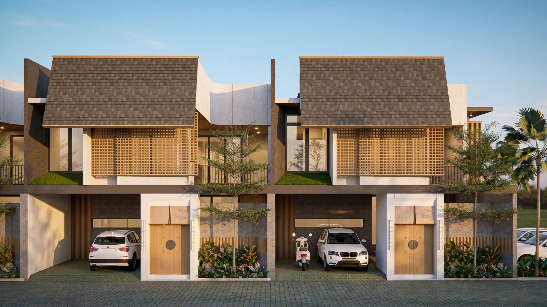 Front elevation of two adjoining villas