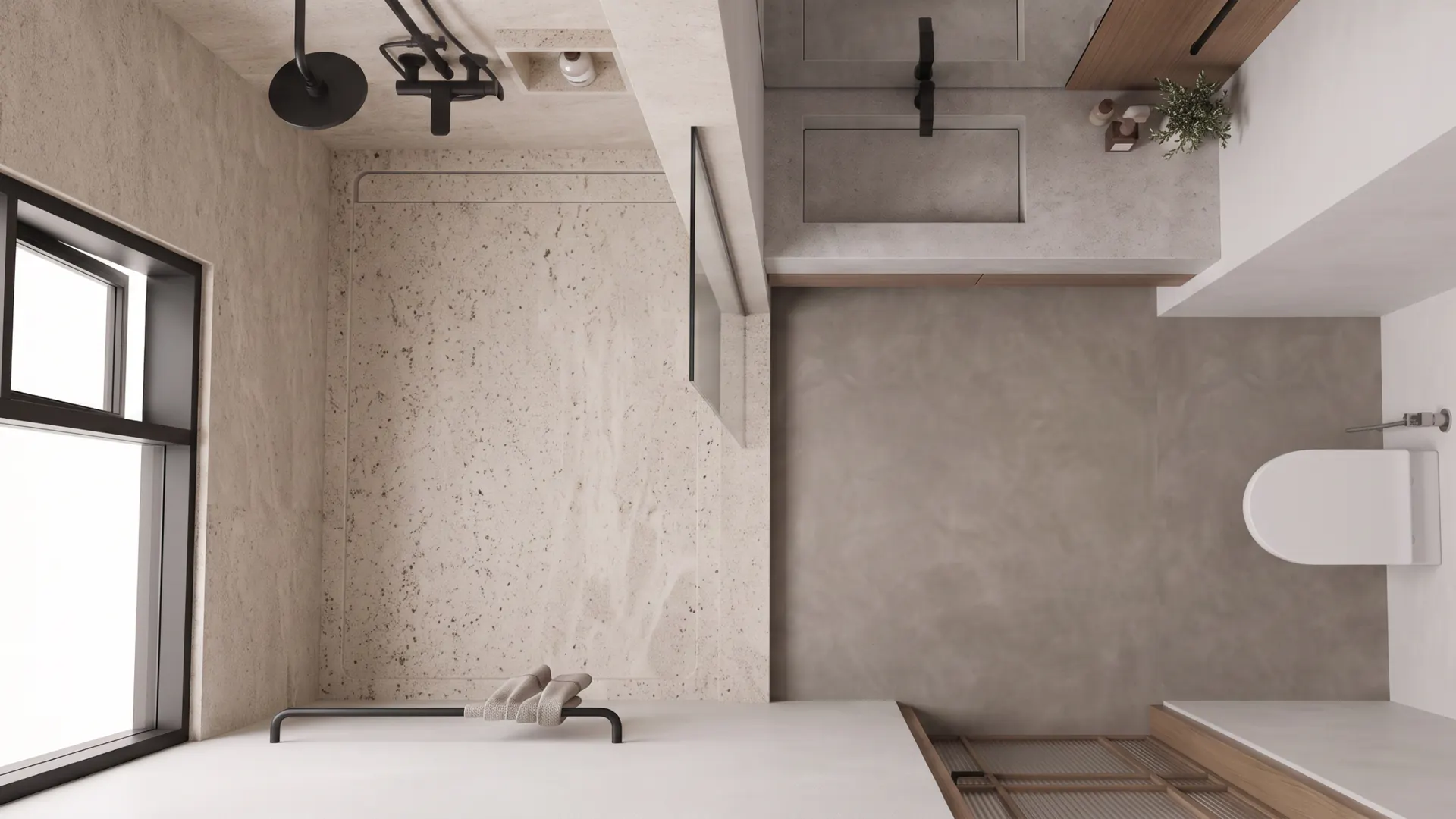 Shower and stone-clad wet area