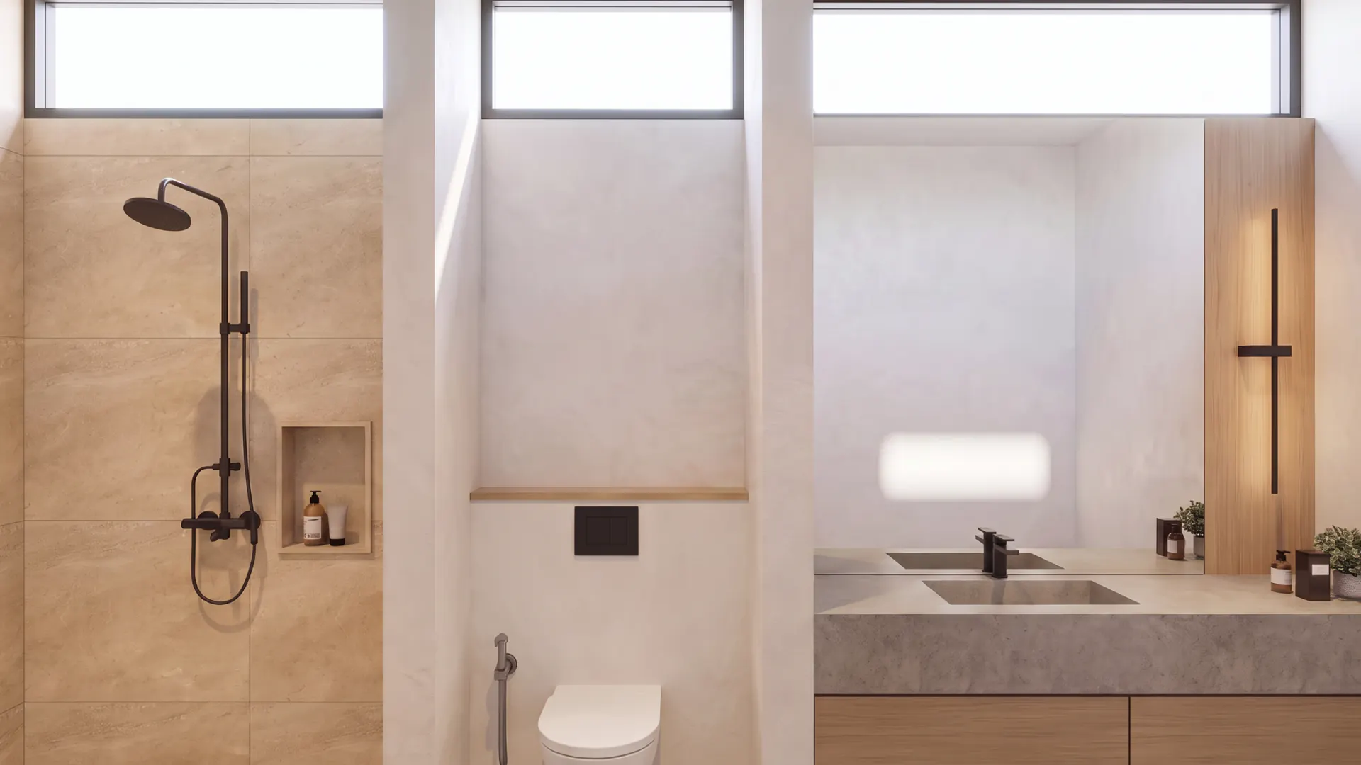 Double vanity with walk-in shower