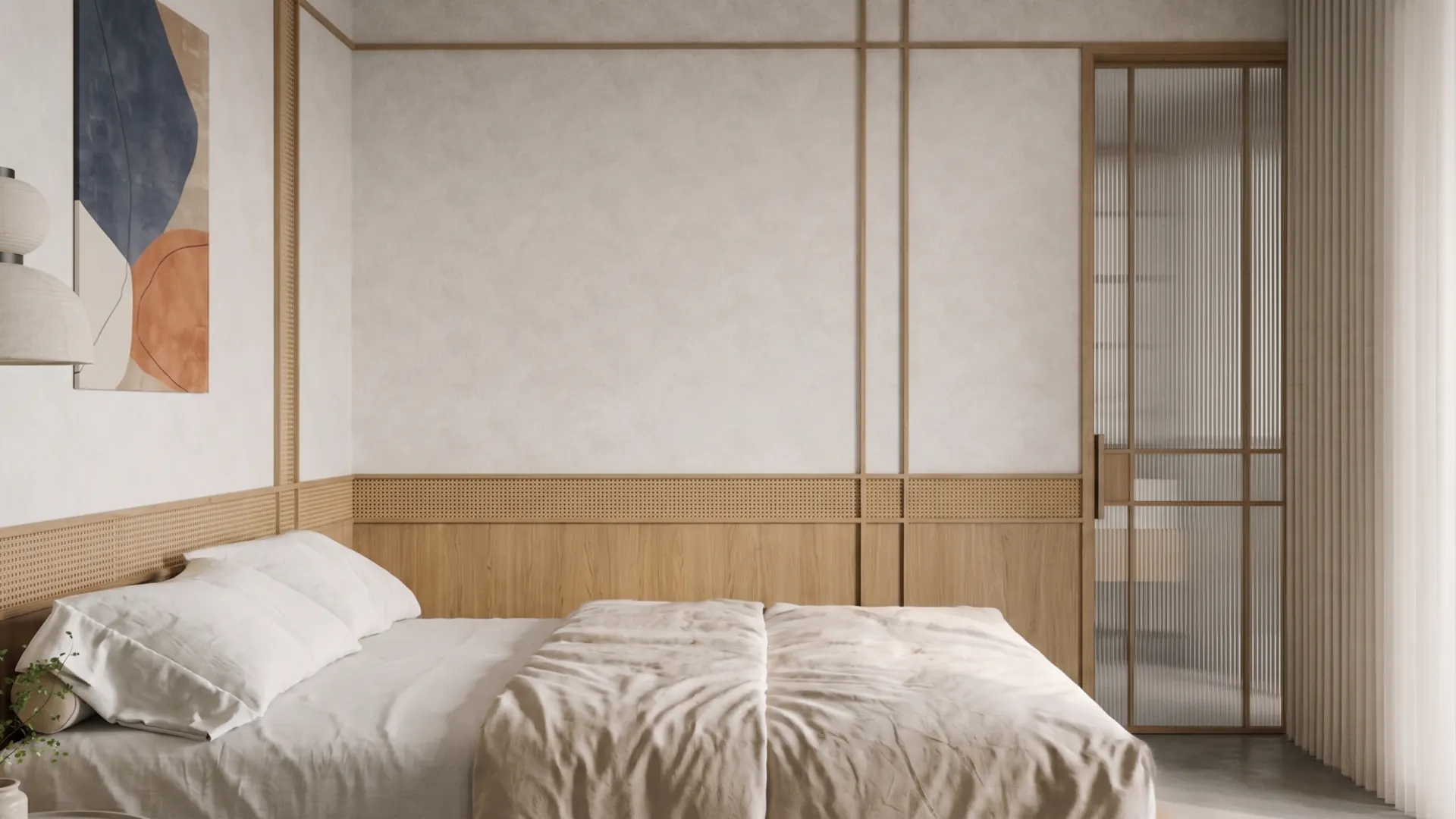 Bedroom with sliding screen