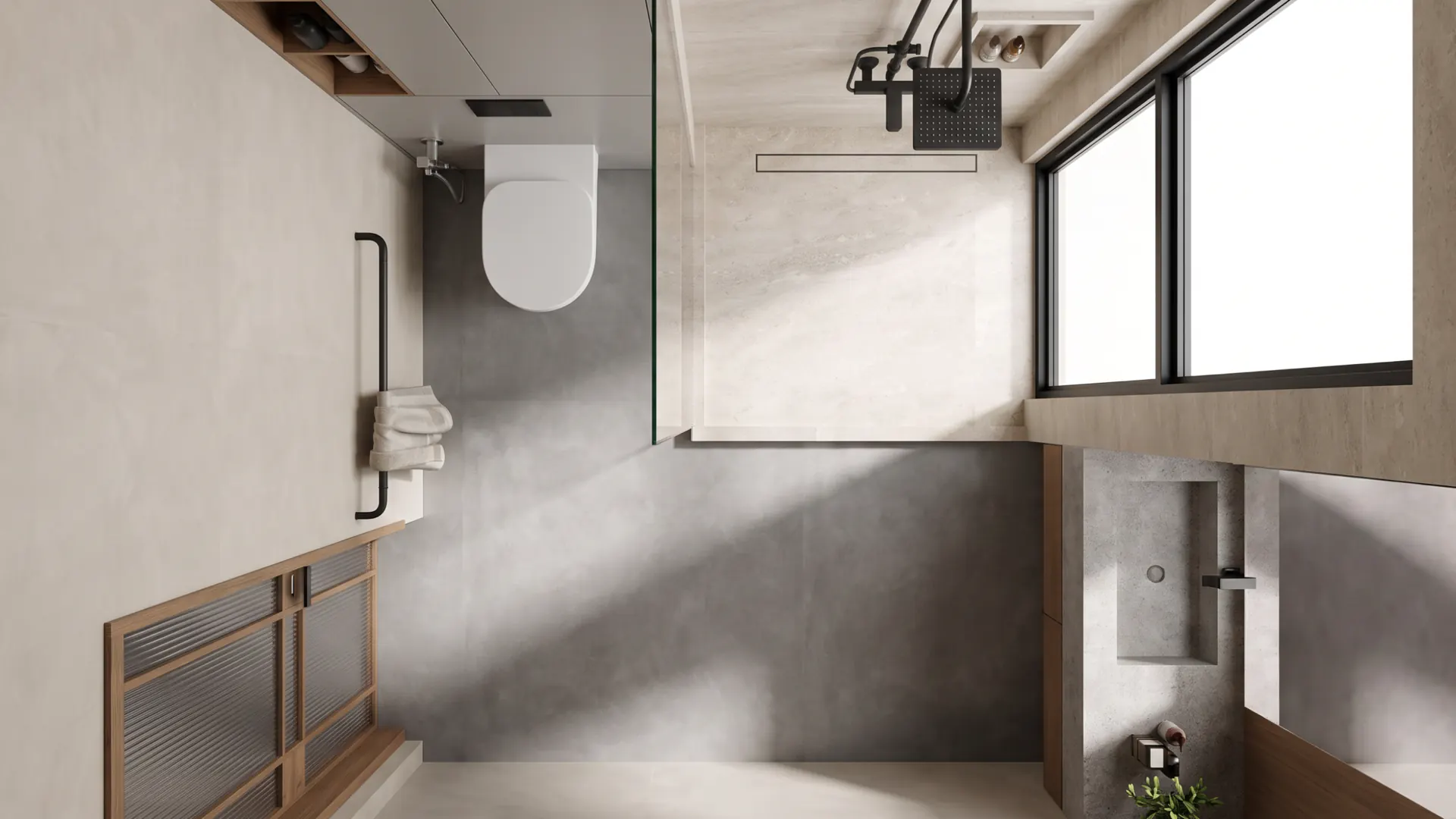 Bathroom with tall window